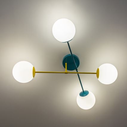 Φωτιστικό οροφής επιφανειακής τοποθέτησης MOON 4xE27/15W/230V τυρκουάζ/κίτρινο