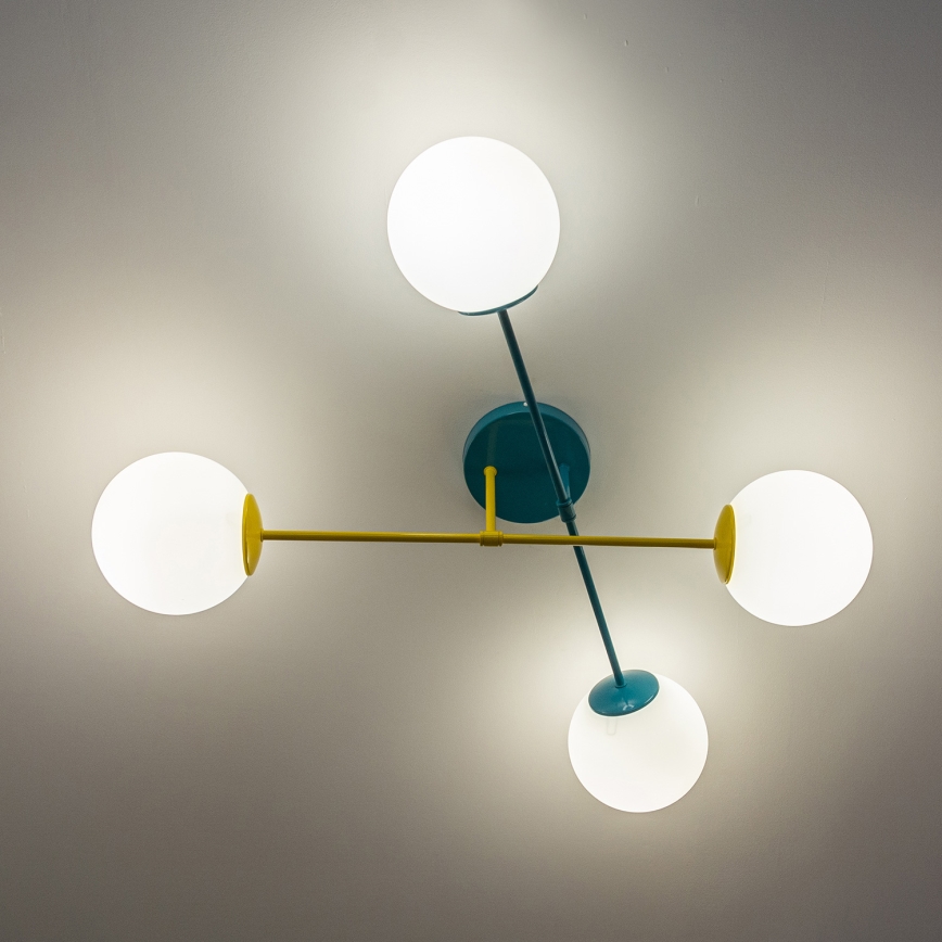 Φωτιστικό οροφής επιφανειακής τοποθέτησης MOON 4xE27/15W/230V τυρκουάζ/κίτρινο