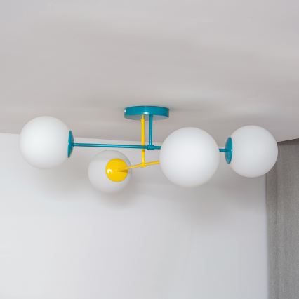 Φωτιστικό οροφής επιφανειακής τοποθέτησης MOON 4xE27/15W/230V τυρκουάζ/κίτρινο