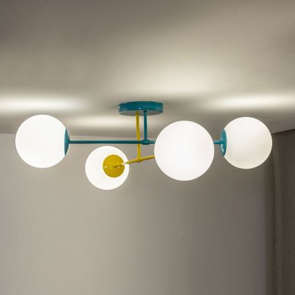 Φωτιστικό οροφής επιφανειακής τοποθέτησης MOON 4xE27/15W/230V τυρκουάζ/κίτρινο