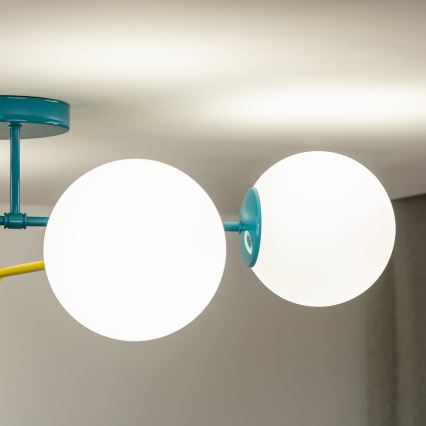 Φωτιστικό οροφής επιφανειακής τοποθέτησης MOON 4xE27/15W/230V τυρκουάζ/κίτρινο