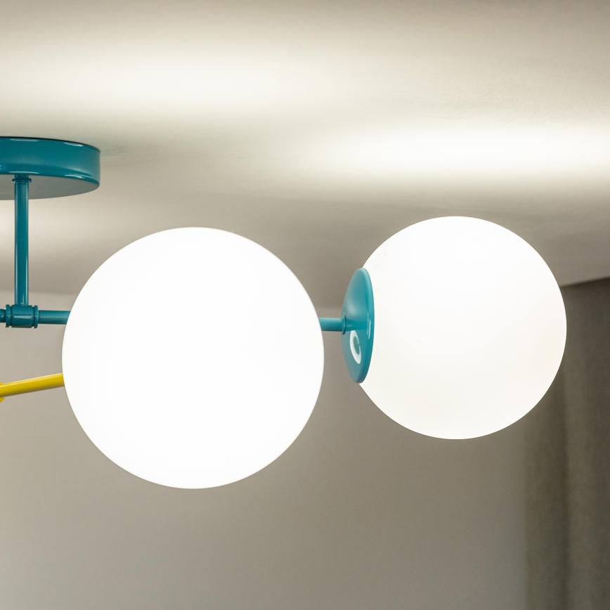 Φωτιστικό οροφής επιφανειακής τοποθέτησης MOON 4xE27/15W/230V τυρκουάζ/κίτρινο