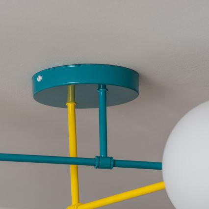 Φωτιστικό οροφής επιφανειακής τοποθέτησης MOON 4xE27/15W/230V τυρκουάζ/κίτρινο