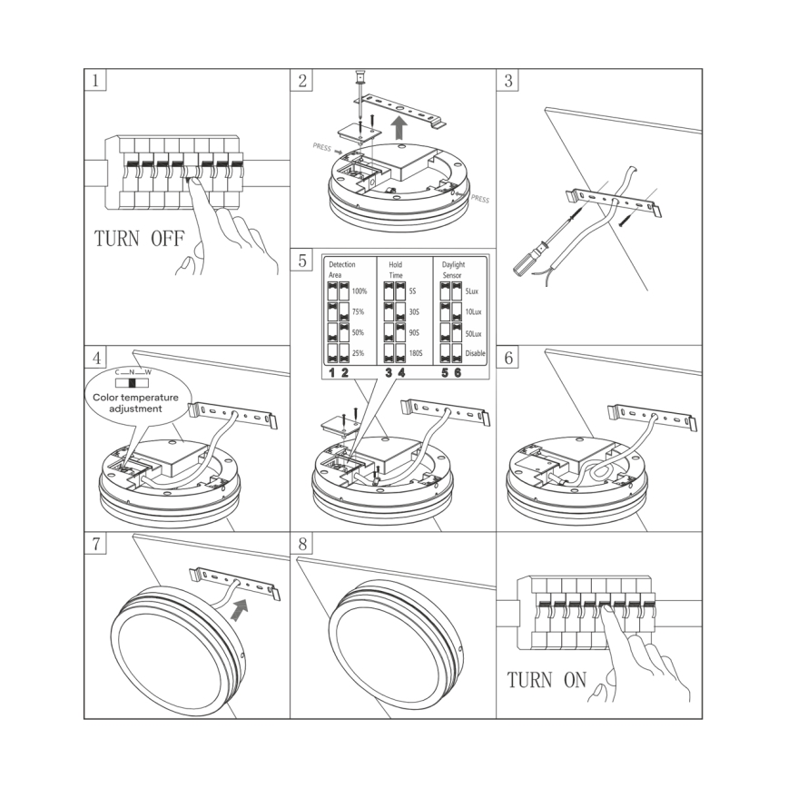 Φωτιστικό οροφής μπάνιου LED με αισθητήρα ELLÉ LED/24W/230V 3000/4000/6500K διάμετρος 26 cm IP54 ανθρακί