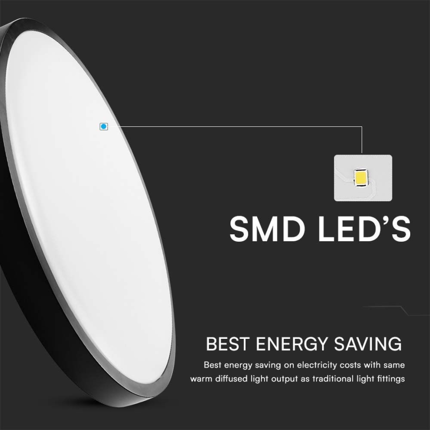 Φωτιστικό οροφής μπάνιου LED με αισθητήρα LED/24W/230V 4000K IP44 διάμετρος 35 cm μαύρο + τηλεχειριστήριο