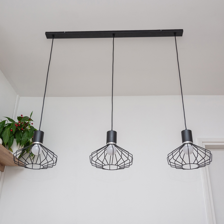 Φωτιστικό οροφής με καλώδιο SOLANO 3xE27/15W/230V μαύρο/γυαλιστερό χρώμιο