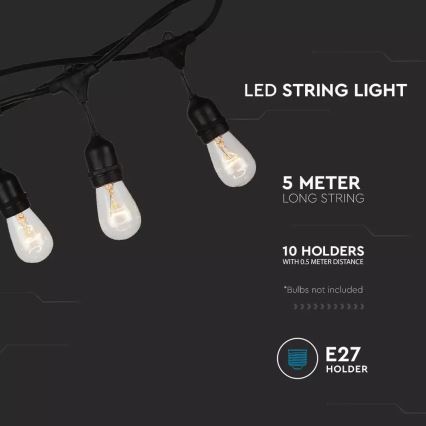 Φωτεινή εξωτερικού χώρου STRING 5m 10xE27/40W/230V IP54
