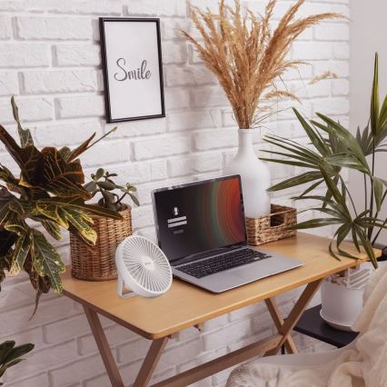 Φορητός επιτραπέζιος ανεμιστήρας με LED φωτισμό LED/2W/5V USB 2400 mAh λευκός