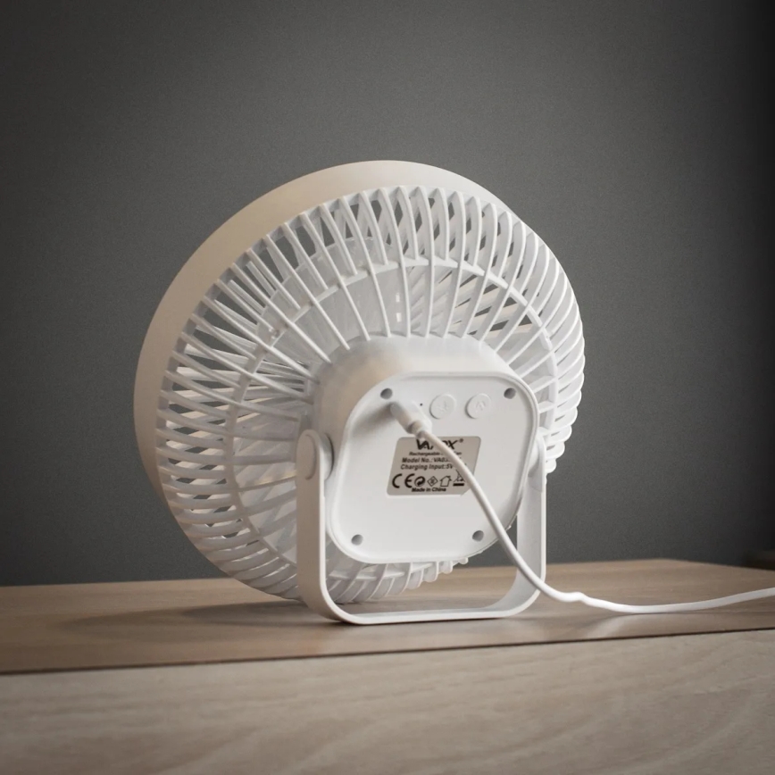 Φορητός επιτραπέζιος ανεμιστήρας με LED φωτισμό LED/2W/5V USB 2400 mAh λευκός
