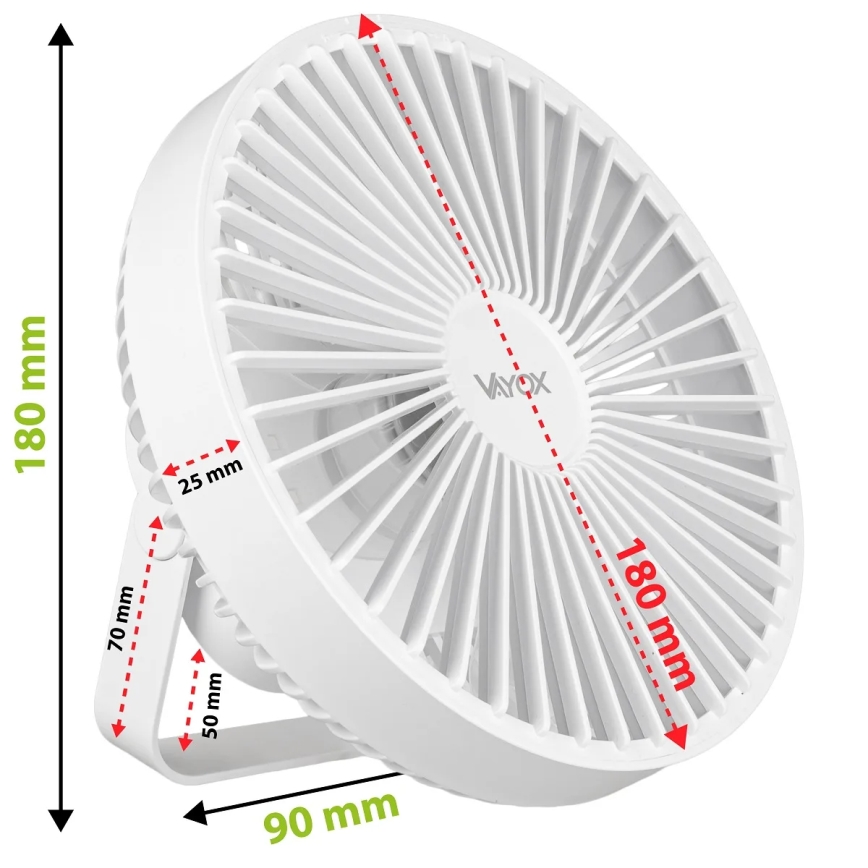 Φορητός επιτραπέζιος ανεμιστήρας με LED φωτισμό LED/2W/5V USB 2400 mAh λευκός