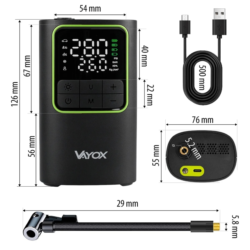 Φορητός ψηφιακός συμπιεστής 5V 4000 mAh, μαύρος