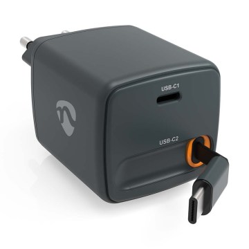 Φορτιστής με ανασυρόμενο καλώδιο Power Delivery 65W 2xUSB-C μαύρος