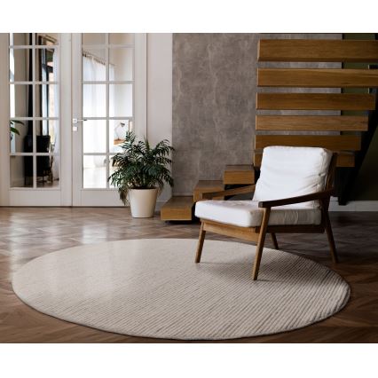 Φυσικό στρογγυλό χαλί FIR WOOL 160 cm, 2600 g/m², εκρού