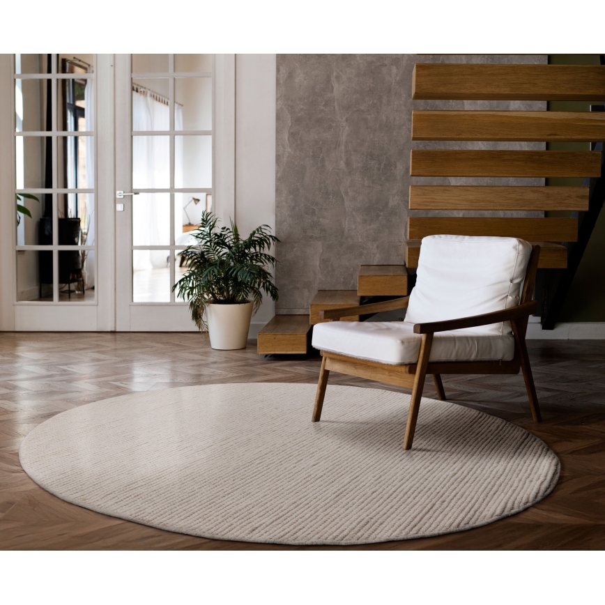 Φυσικό στρογγυλό χαλί FIR WOOL 160 cm, 2600 g/m², εκρού