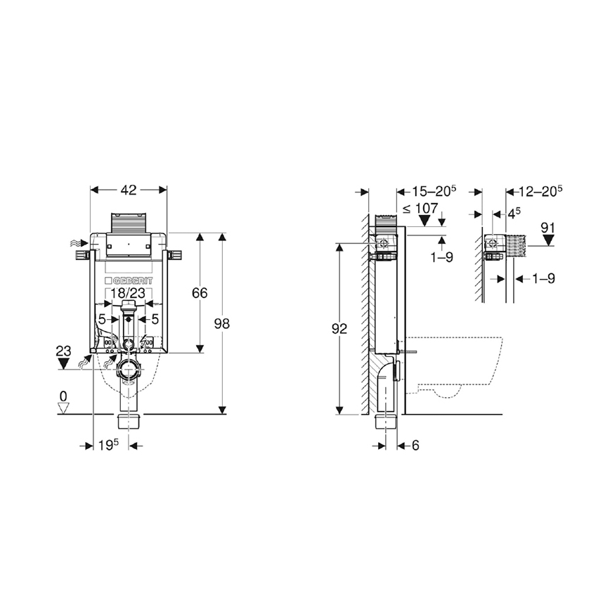 Geberit 110.010.00.1 - Εντοιχιζόμενο πλαίσιο Kombifix 98 cm για κρεμαστή λεκάνη WC