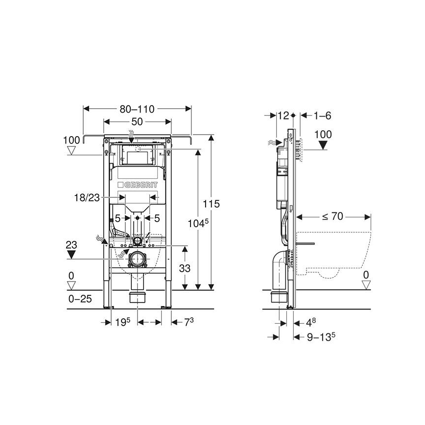 Geberit 111.355.00.6 - Εντοιχιζόμενο πλαίσιο Duofix 115 cm για κρεμαστή λεκάνη
