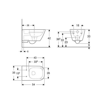 Geberit 500.208.01.1 - Κρεμαστή λεκάνη WC Rimfree Smyle Square κεραμική/λευκή