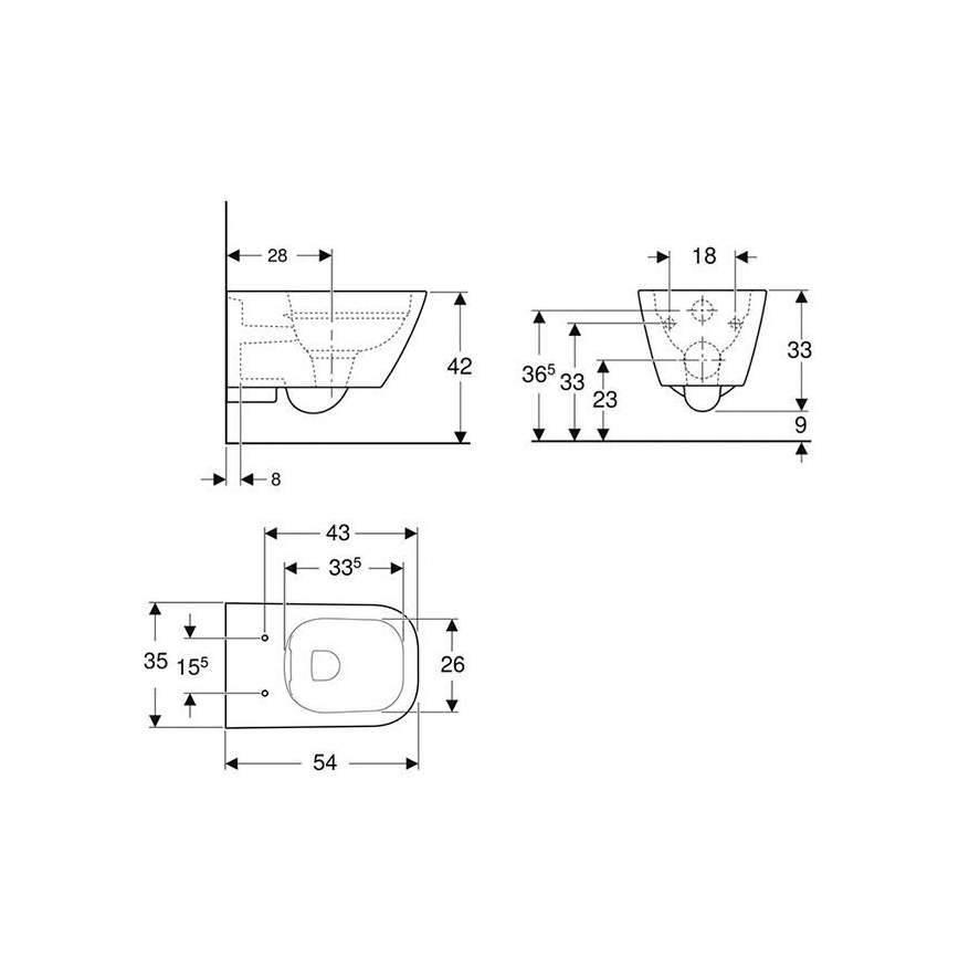 Geberit 500.208.01.1 - Κρεμαστή λεκάνη WC Rimfree Smyle Square κεραμική/λευκή