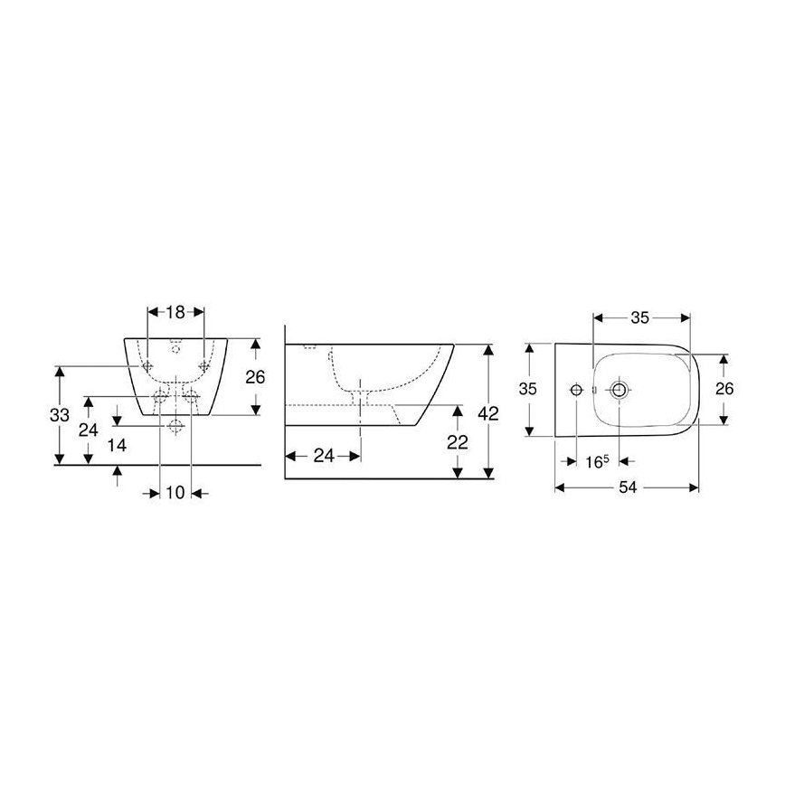 Geberit 500.209.01.1 - Επιτοίχιο μπιντέ Smyle Square κεραμικό/λευκό