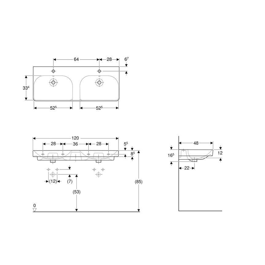 Geberit 500.223.01.1 - Κρεμαστός διπλός νιπτήρας Smyle Square 120x48 εκ. κεραμικό/λευκό