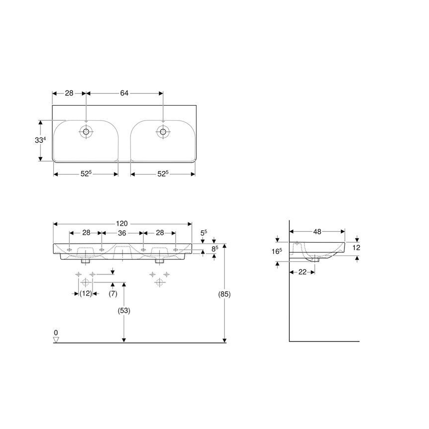 Geberit 500.224.01.1 - Διπλός επιτοίχιος νιπτήρας Smyle Square 120x48 cm κεραμικός/λευκός