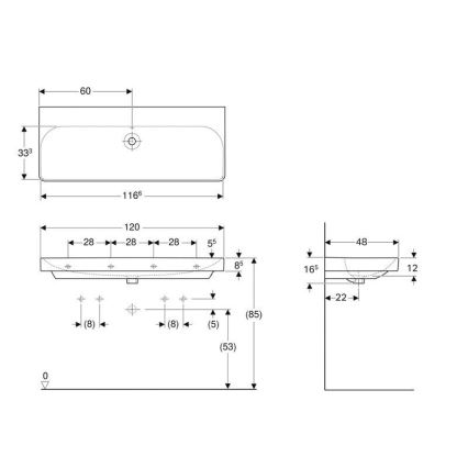 Geberit 500.225.01.1 - Διπλός επίτοιχος νιπτήρας Smyle Square 120x48 cm κεραμικός/λευκός