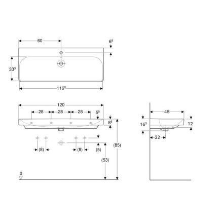 Geberit 500.226.01.1 - Επιτοίχιος νιπτήρας Smyle Square 120x48 cm κεραμικός/λευκός