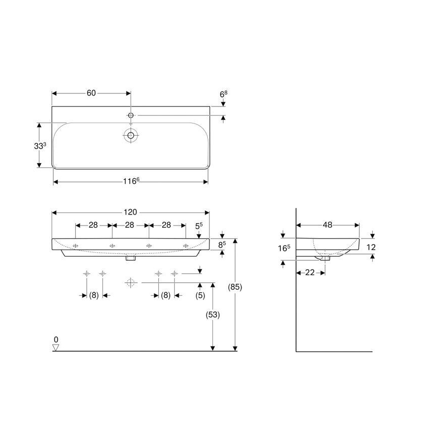 Geberit 500.226.01.1 - Επιτοίχιος νιπτήρας Smyle Square 120x48 cm κεραμικός/λευκός