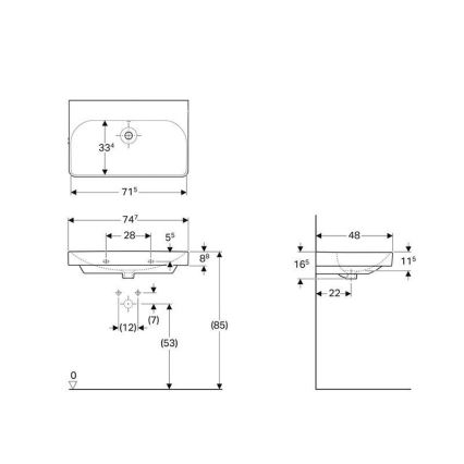 Geberit 500.249.00.2 - Επιτοίχιος νιπτήρας Smyle Square 75x48 εκ. κεραμικό/λευκό