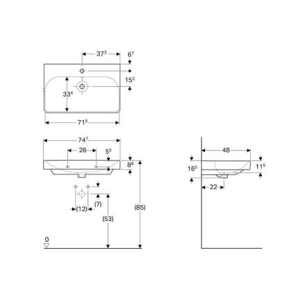 Geberit 500.249.01.1 - Επιτοίχιος νιπτήρας Smyle Square 75x48 cm κεραμικός/λευκός