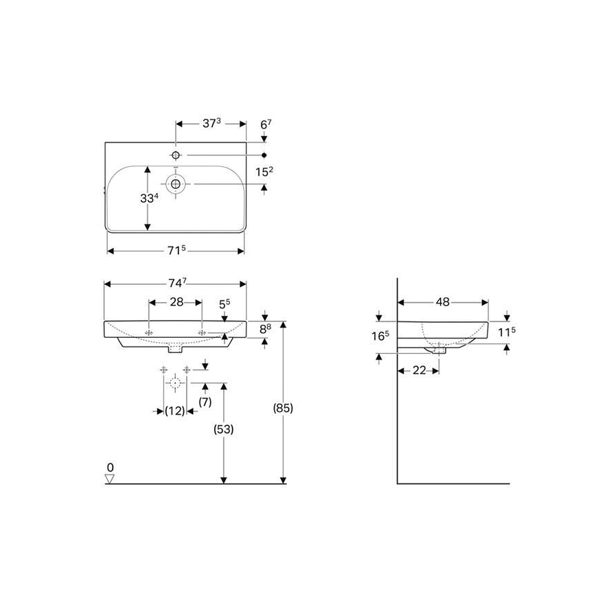 Geberit 500.249.01.1 - Επιτοίχιος νιπτήρας Smyle Square 75x48 cm κεραμικός/λευκός