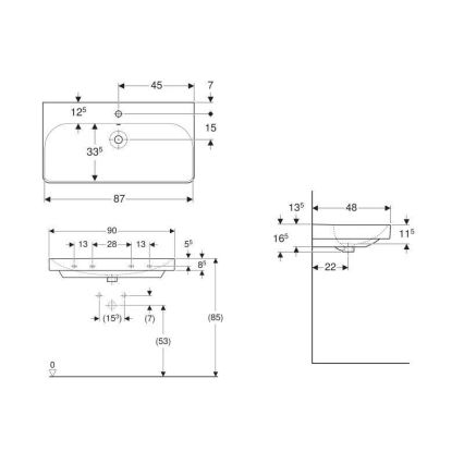 Geberit 500.251.01.1 - Επιτοίχιος νιπτήρας Smyle Square 90x48 cm κεραμικός/λευκός