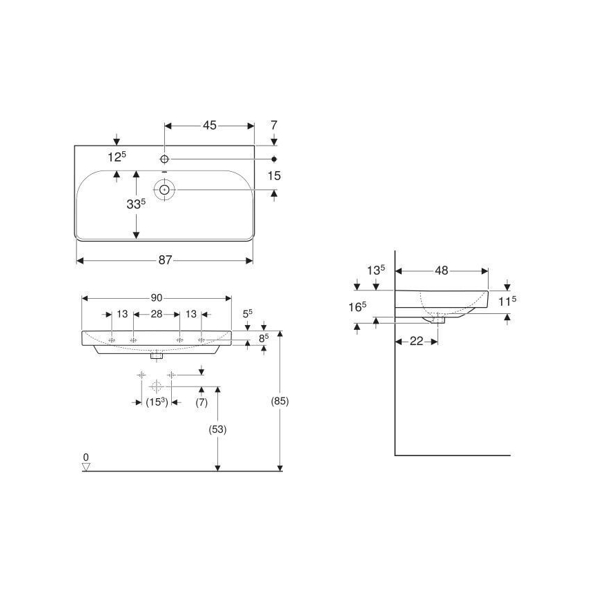 Geberit 500.251.01.1 - Επιτοίχιος νιπτήρας Smyle Square 90x48 cm κεραμικός/λευκός