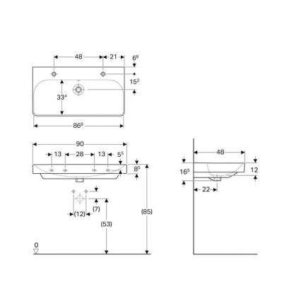 Geberit 500.252.01.1 - Επιτοίχιος διπλός νιπτήρας Smyle Square 90x48 cm κεραμικός/λευκός