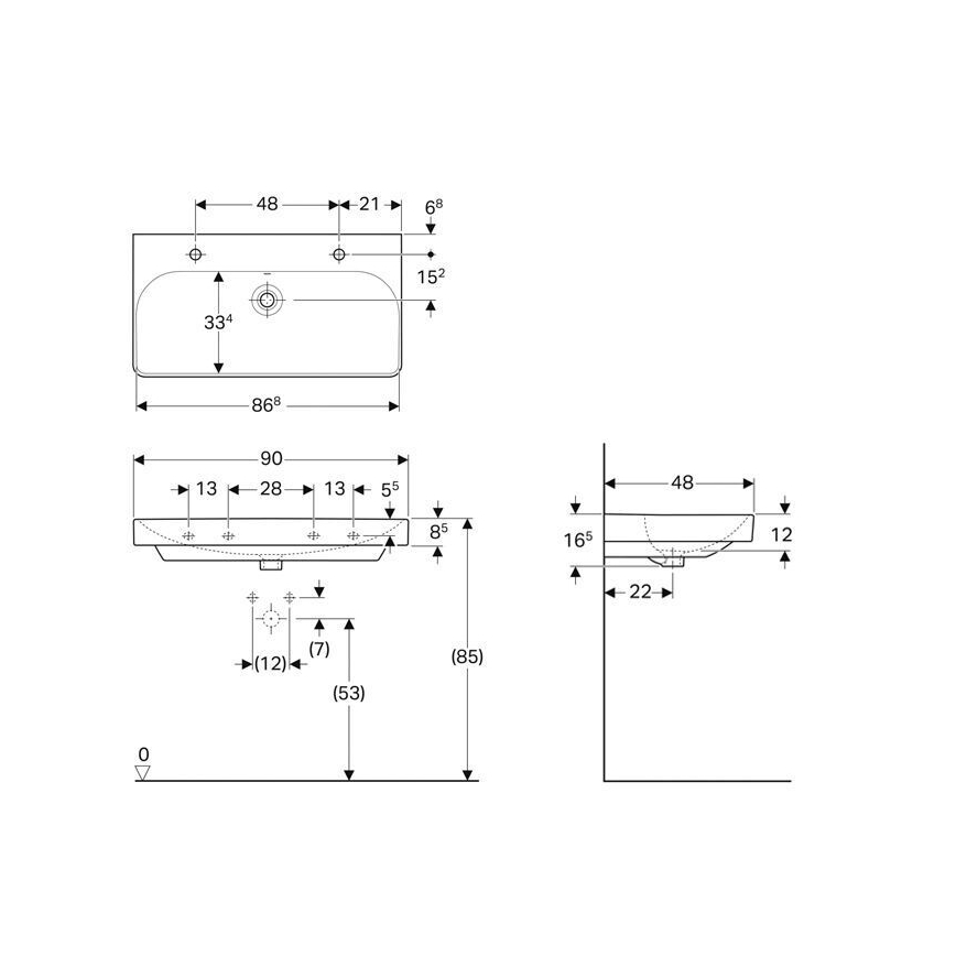 Geberit 500.252.01.1 - Επιτοίχιος διπλός νιπτήρας Smyle Square 90x48 cm κεραμικός/λευκός