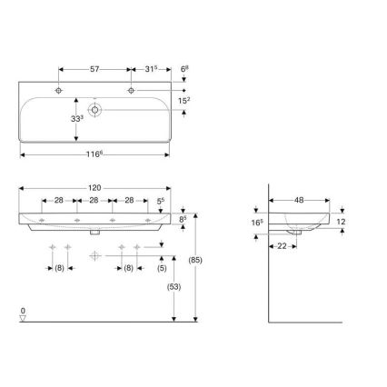Geberit 500.253.01.1 - Επιτοίχιος διπλός νιπτήρας Smyle Square 120x48 cm κεραμικός/λευκός