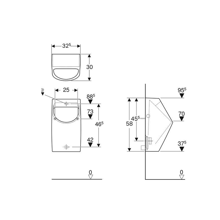 Geberit 500.254.01.1 - Ουρητήριο Smyle, σύνδεση νερού από πίσω, αποχέτευση από πίσω, κεραμικό/λευκό