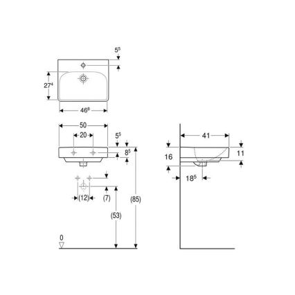 Geberit 500.256.01.1 - Κρεμαστός νιπτήρας Smyle Square 50x41 cm κεραμικός/λευκός