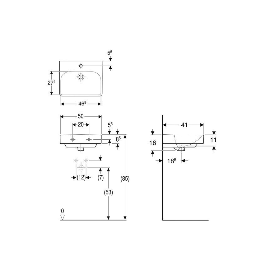 Geberit 500.256.01.1 - Κρεμαστός νιπτήρας Smyle Square 50x41 cm κεραμικός/λευκός