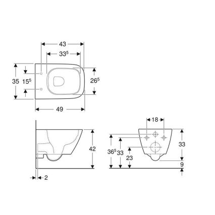 Geberit 500.379.01.1 - Κρεμαστή λεκάνη WC Rimfree Smyle Square κεραμική/λευκή