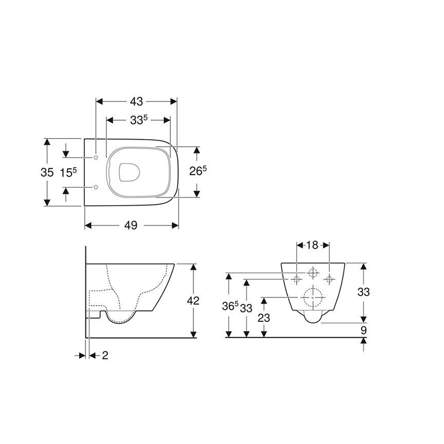 Geberit 500.379.01.1 - Κρεμαστή λεκάνη WC Rimfree Smyle Square κεραμική/λευκή