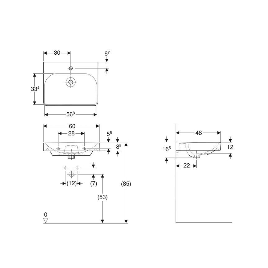 Geberit 501.732.00.1 - Επιτοίχιος νιπτήρας Smyle Square 60x48 cm, κεραμικός, λευκός