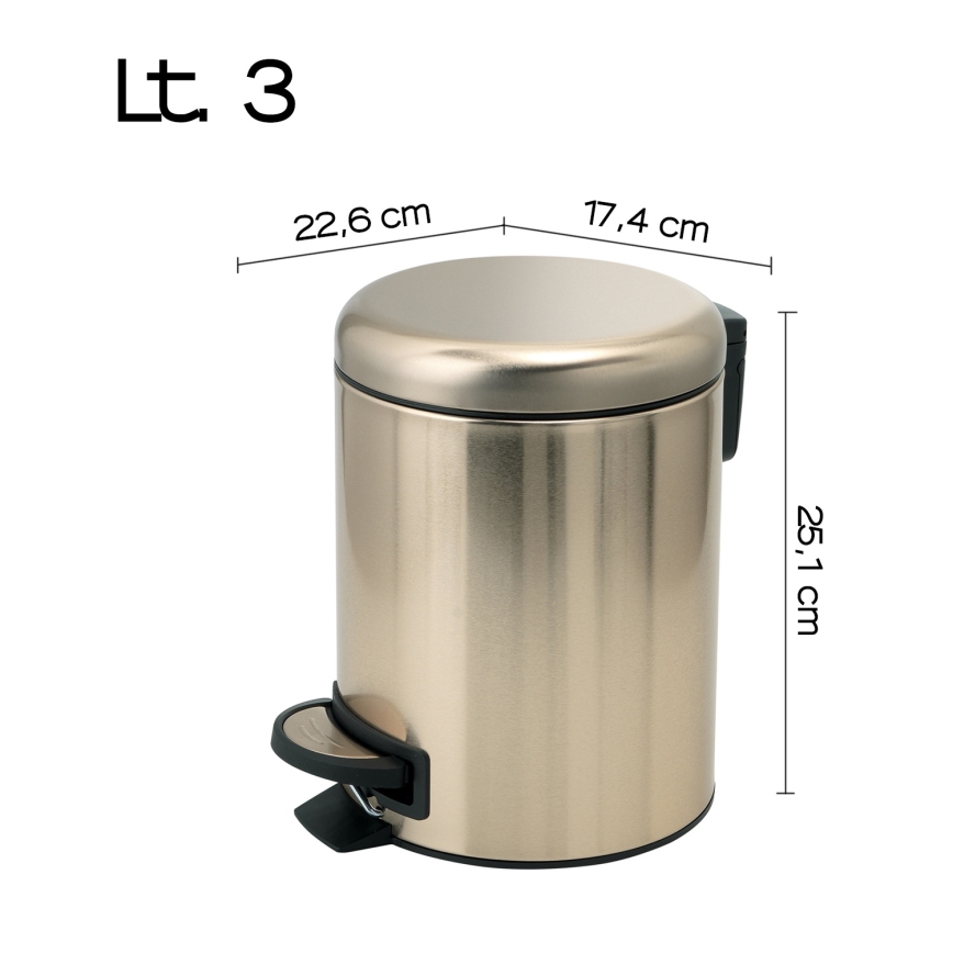 Gedy - Κάδος απορριμμάτων POTTY 3 l με μαλακό κλείσιμο, ματ χρυσό