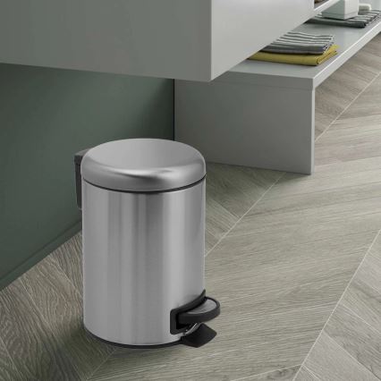 Gedy - Κάδος απορριμμάτων POTTY 5 L με μαλακό κλείσιμο, από βουρτσισμένο ανοξείδωτο χάλυβα