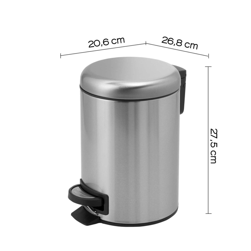 Gedy - Κάδος απορριμμάτων POTTY 5 L με μαλακό κλείσιμο, από βουρτσισμένο ανοξείδωτο χάλυβα