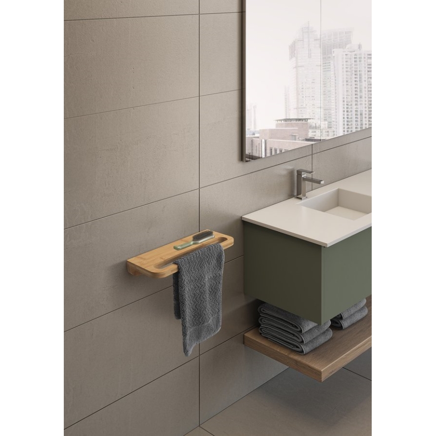 Gedy - Ράφι τοίχου με κρεμάστρα πετσέτας HIMALAYA 14,5x40 cm μπαμπού