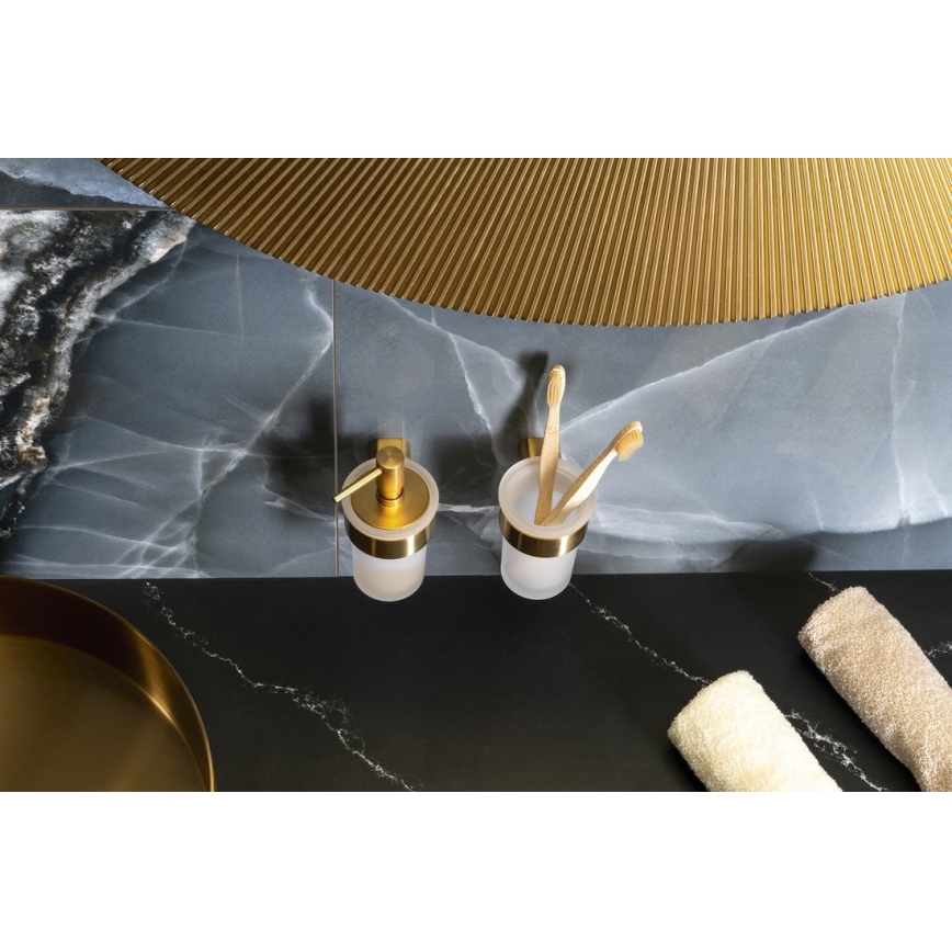 Gedy - Επιτοίχια βάση για οδοντόβουρτσες PIRENEI θαμπό γυαλί/ματ χρυσό