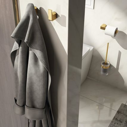 Gedy - Επιτοίχια βούρτσα WC PIRENEI γαλακτώδες γυαλί/ματ χρυσό