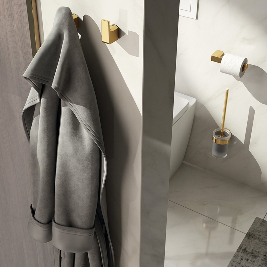 Gedy - Επιτοίχια βούρτσα WC PIRENEI γαλακτώδες γυαλί/ματ χρυσό