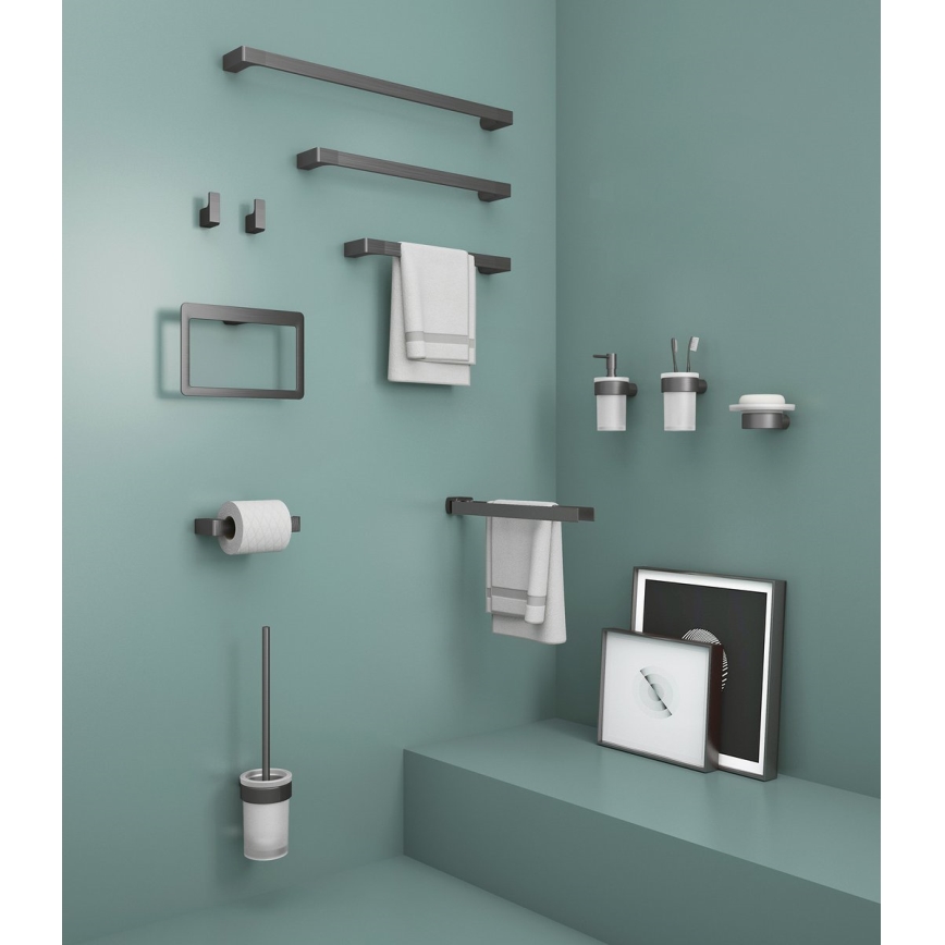 Gedy - Επιτοίχια βούρτσα WC PIRENEI γαλακτώδες γυαλί/μεταλλικό γκρι